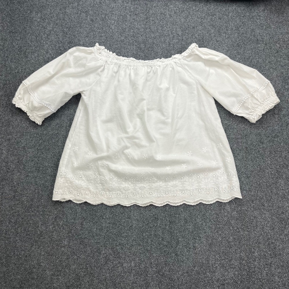 Trendmate Boho Eyelet Cottagecore White Off the Shoulder Peasant Top T51741A
